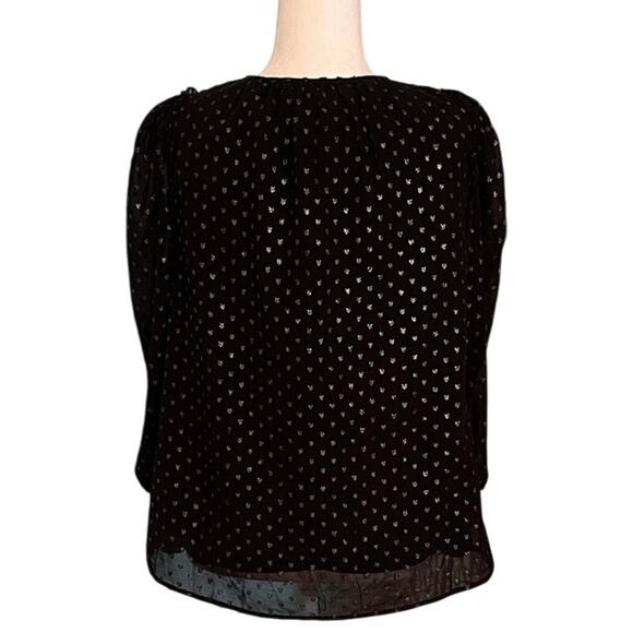 NWT Adyson Parker S pullover long sleeve blouse top, black, silver, shirred cuff - Picture 3 of 9
